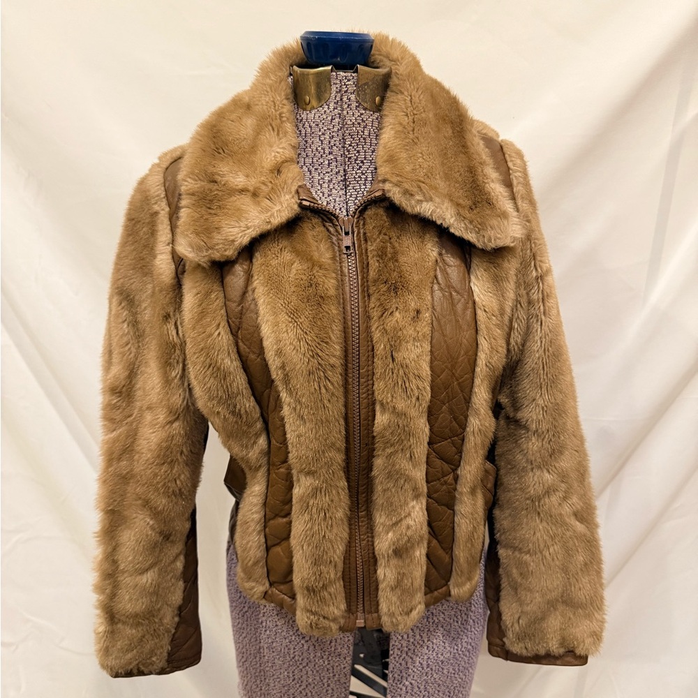 Vintage 70s Suede-Life Faux Fur & Leather Bomber Jacket Quilted Aviator Style